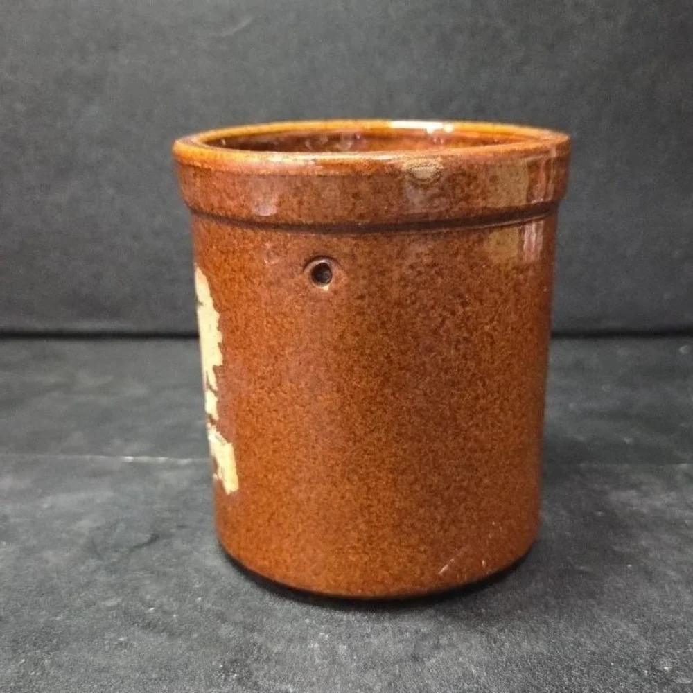 Brown Stoneware Cheese Crock, Vintage Ceramic Container Worn Label, Rustic Decor